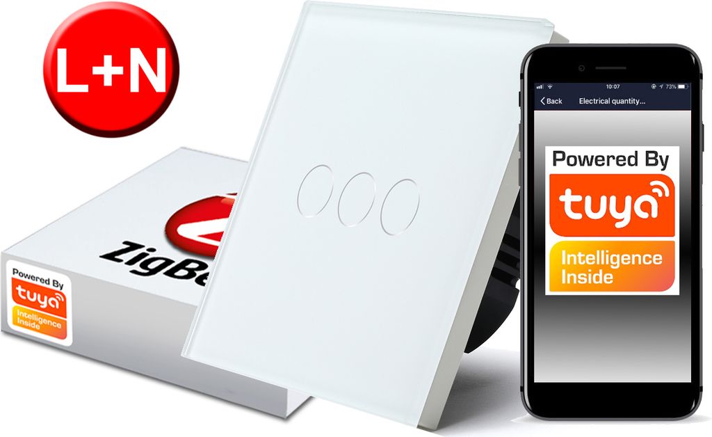 TUYA ZigBee Touch Switch 3 Farben weiß # L+N