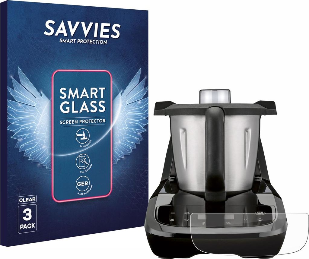 3x Savvies Schutzglas Folie für SilverCrest Monsieur Cuisine compact 9H Panzer Schutzfolie Glas Displayschutz klar transparent