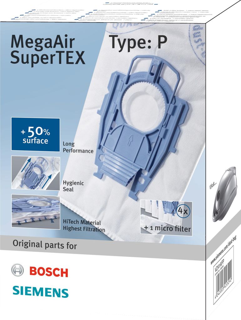 A product package for vacuum cleaner bags and microfilters.