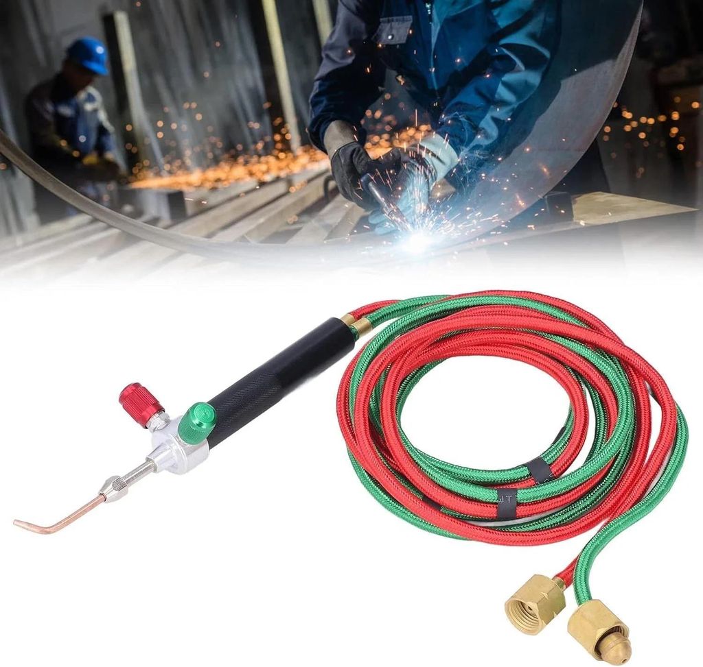 Mini Gasbrenner - Lötbrenner für Schmuck - Max. 1700 °C - Sauerstoffflasche Ø14 mm - Schlauch 2 m - Kupfer/Aluminium - Grün Rot