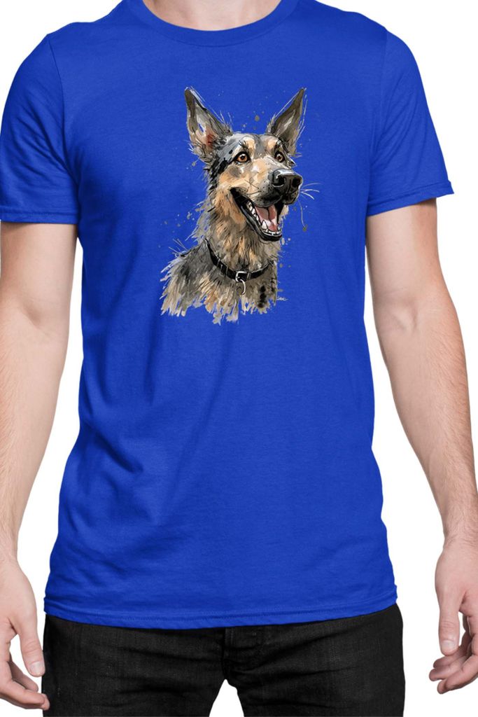 Herren T-Shirt Funny Dogs Breeds German Shepherd Dog Breed, Man XL / Blau