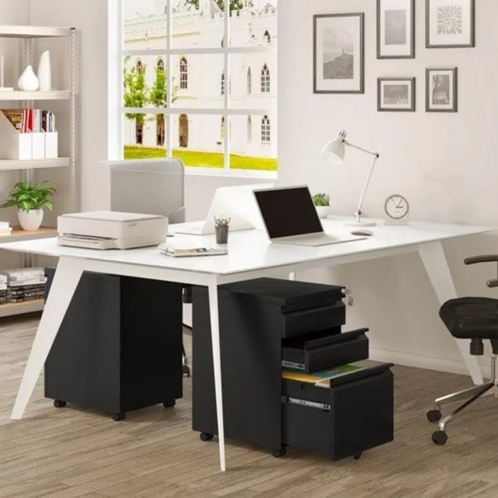 Caisson de bureau mobile et meuble de rangement compact noir stable - 3