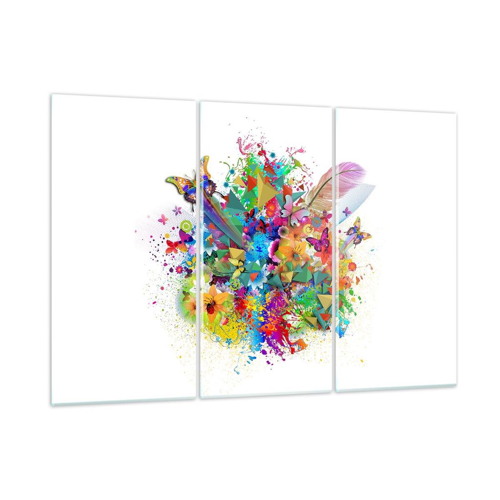 Bilder auf glas - Schmetterling Farbe Blume Komposition - 165x110cm - Glasbilder - Wandbilder - Kunstdruck - Wanddekoration aus Glas - Glas Bilder ...