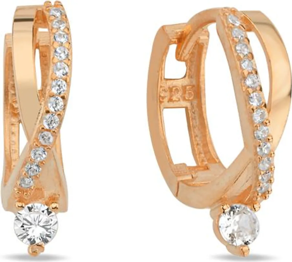 Clous d'oreilles solitaires en argent rose et zircon cubique 8mm