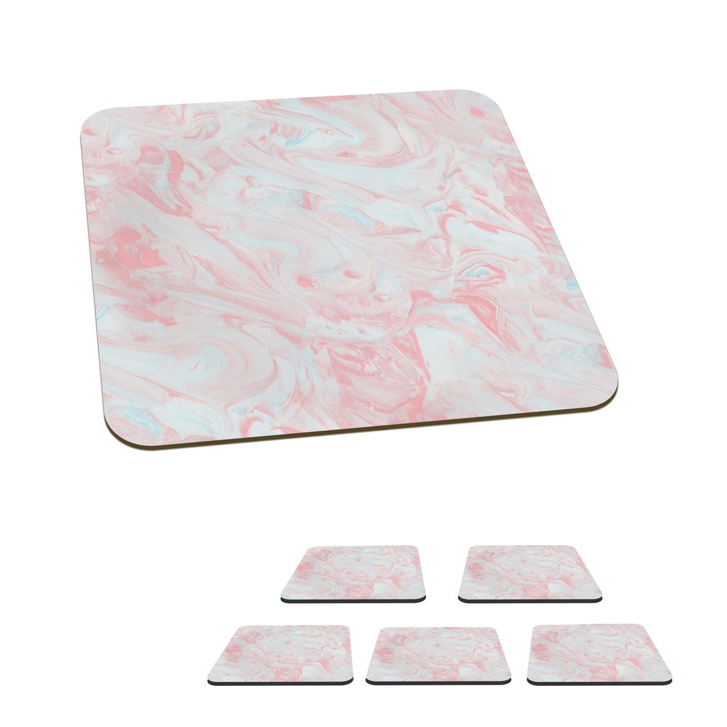 KitchenYeah Glasuntersetzer Quadratisch 6er Set Marmor - Rosa - Weiß - Muster 10x10 cm Untersetzer für Gläser - Getränkeuntersetzer - Tischpl...