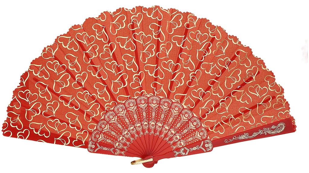 Faltfächer mit Herzmuster im chinesischen Stil, hohle Rippen, Stofffächer, tragbarer Kühlfächer, Requisite für Tanzpartys und Bühnenauftritte