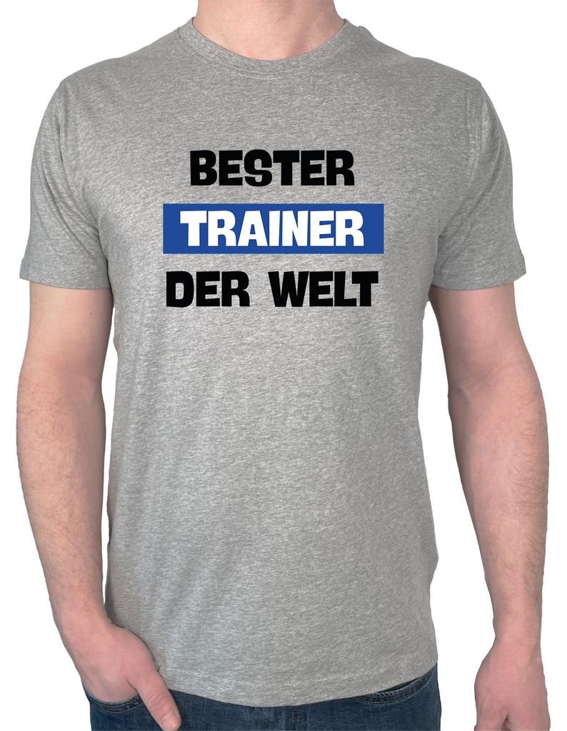 Huuraa Herren T-Shirt Bester Trainer der Welt S Sport Grey Bio Baumwolle Fairtrade Herrenshirt Geschenkidee