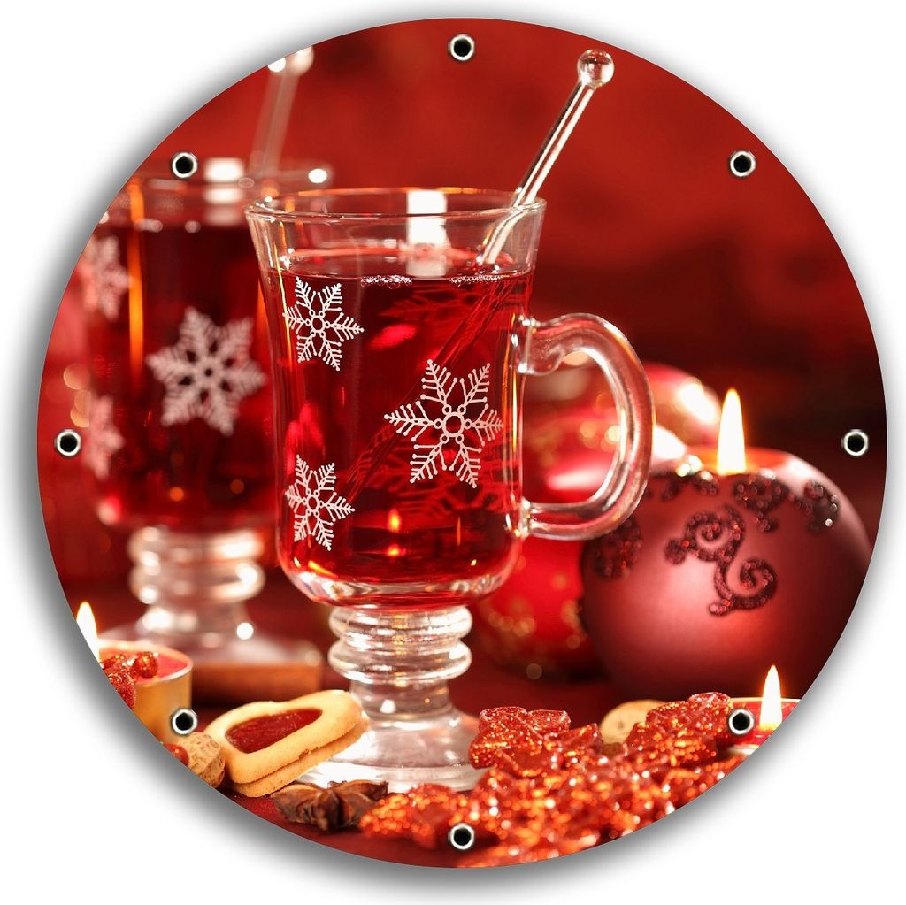 Wallario rundes Outdoor-Poster für Garten oder Balkon, Motiv Heißer Winterpunsch mit Kerzen, 30 cm Durchmesser
