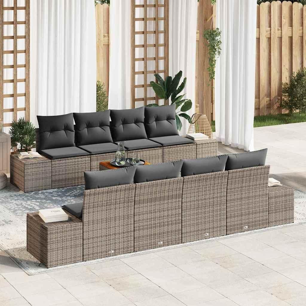"Rabatt" Gartensofa-set - Balkonmöbel/Terrassenmöbel - mit Kissen 9 pcs Grau Poly-Rattan - Lounge-Dining set CC12635