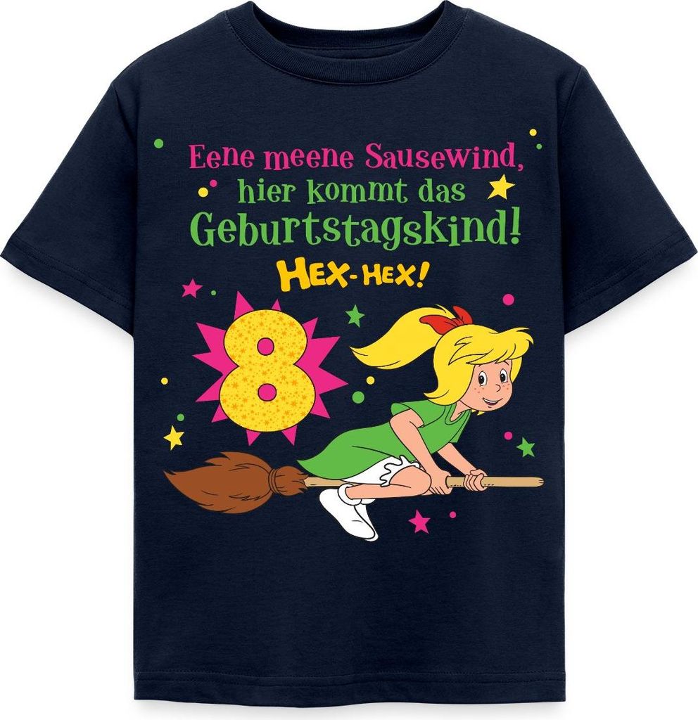 Spreadshirt Bibi Blocksberg Geburtstagsdesign 8 Jahre Kinder T-Shirt, 98/104 (3-4 Jahre), Navy