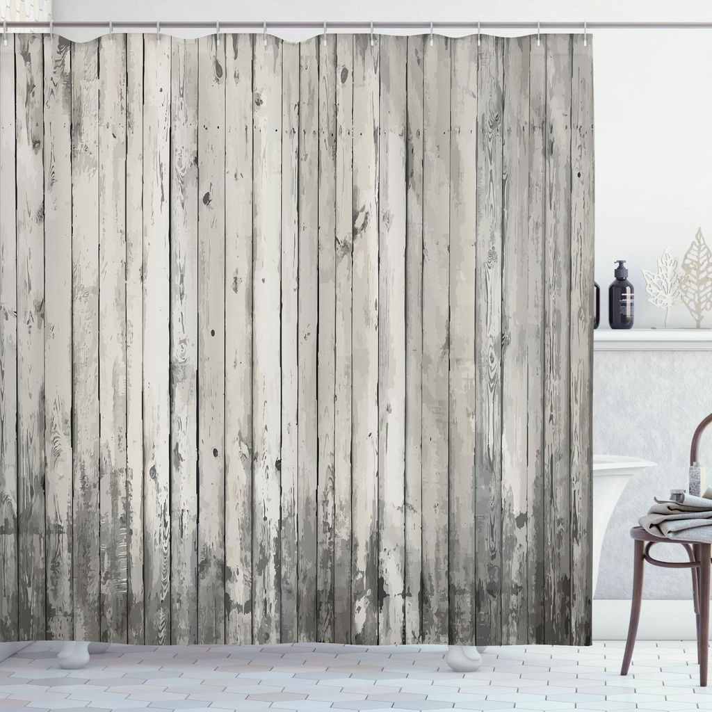 ABAKUHAUS Rustikal Duschvorhang, Altertümlich Gartenzaun Planks Retro Schmutz tonte Trübe Woods Bild, 175 x 180 cm, Hellgrau