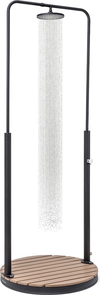 Blumfeldt Mobile Gartendusche, Aussendusche für den Garten, Bodendusche mit Verstellbarem Duschkopf, Boden-Gartendusche mit Holz-Optik für Pool &...