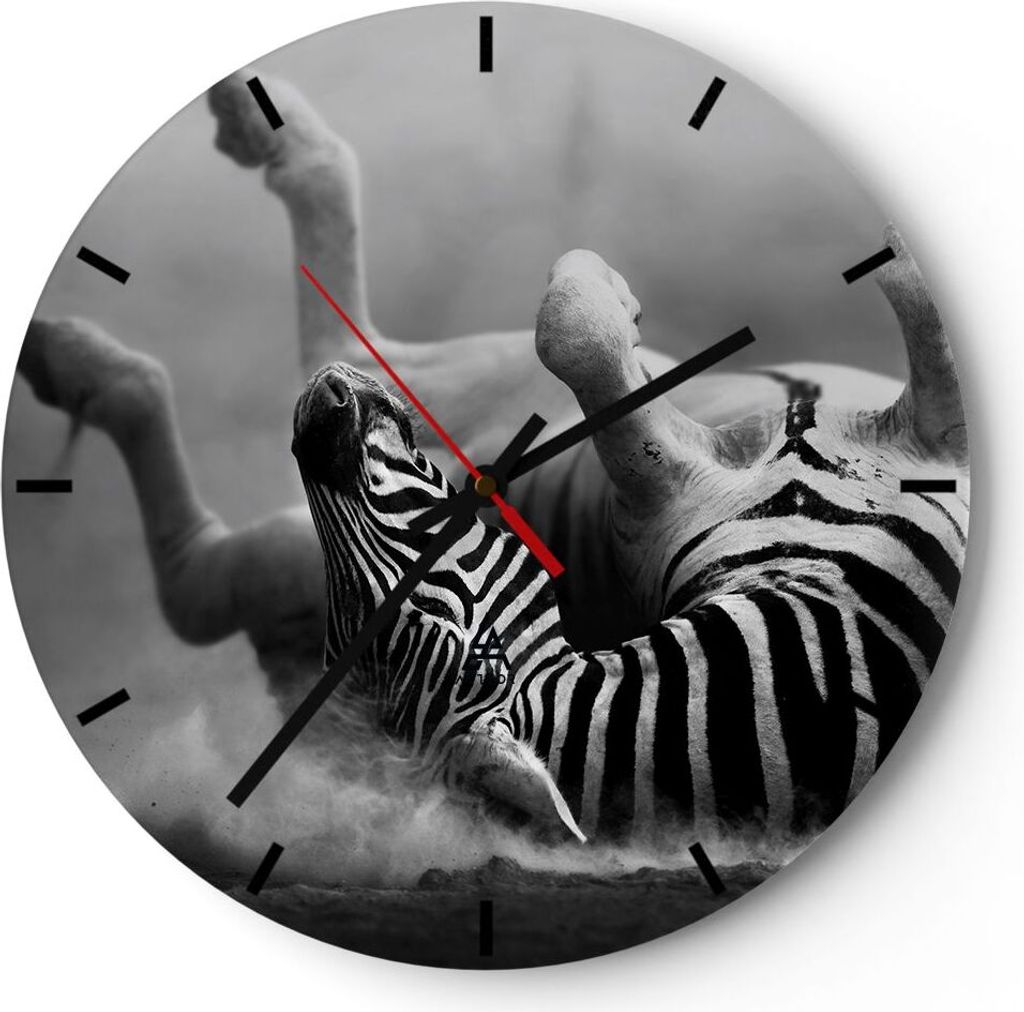Wanduhr - Rund - Glasuhr - Zebra Streifen Tier wild - 30x30cm - Schleichendes Uhrwerk - Lautlos - zum Aufhängen bereit - Dekoration Modern - Wandd...