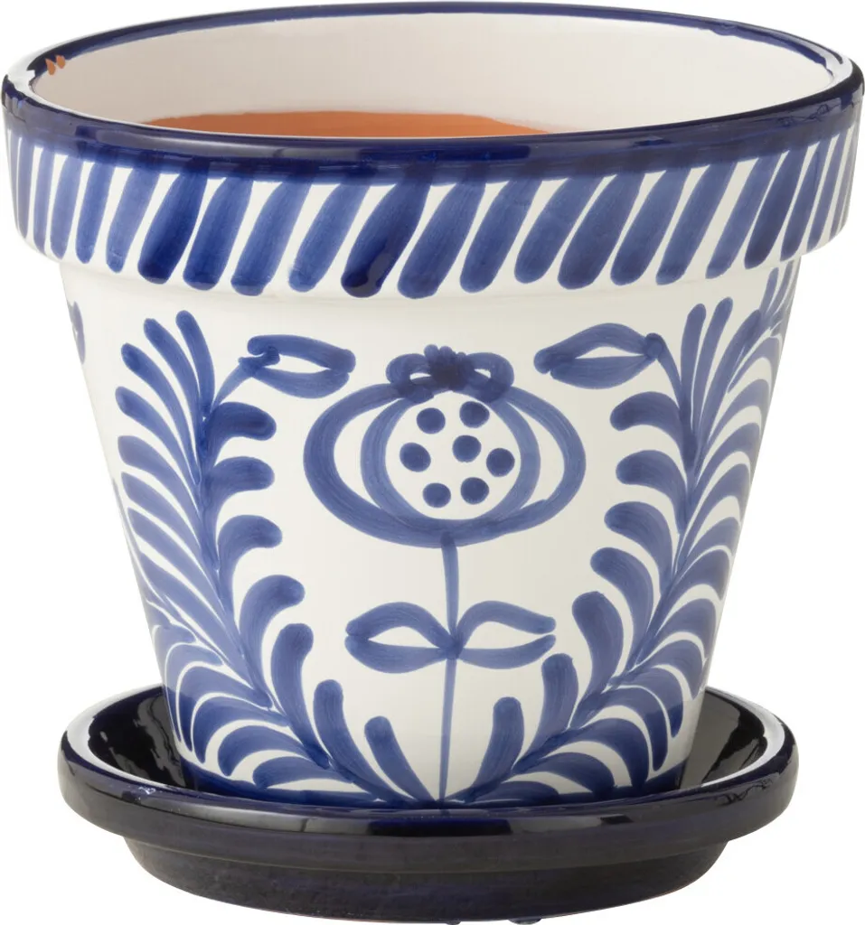 Grand Cache-pot Design en Céramique Bleue Rayée pour Plante Intérieure
