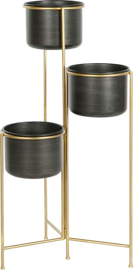 Porte-plante Vertical en Métal Bicolore Noir et Or Hauteur 80 cm