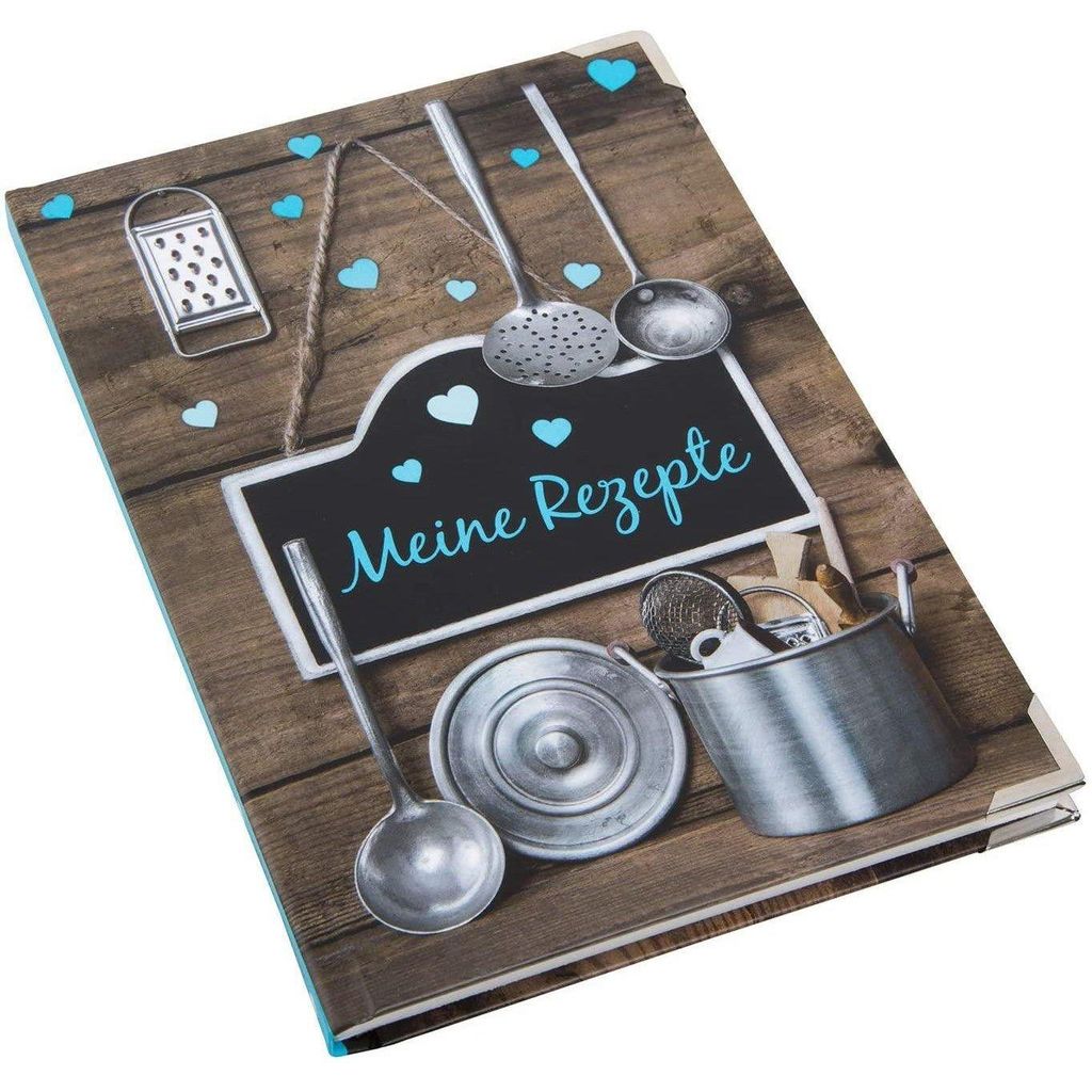 Kleines Kochbuch zum Selberschreiben Meine Rezepte braun türkis DIN A5 Hardcovermit Metallecken