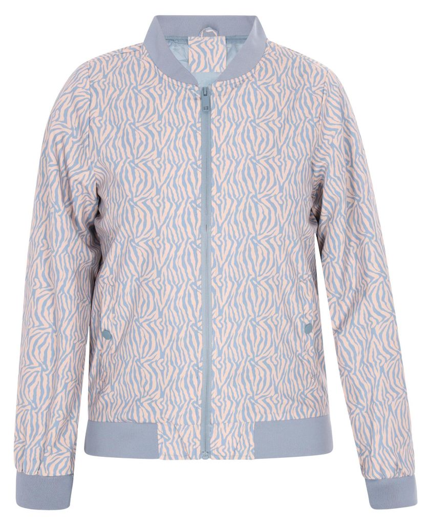 Damen Jacke im Bomberjacken-Stil mit Tiermuster, Stehkragen, beige, Größe L