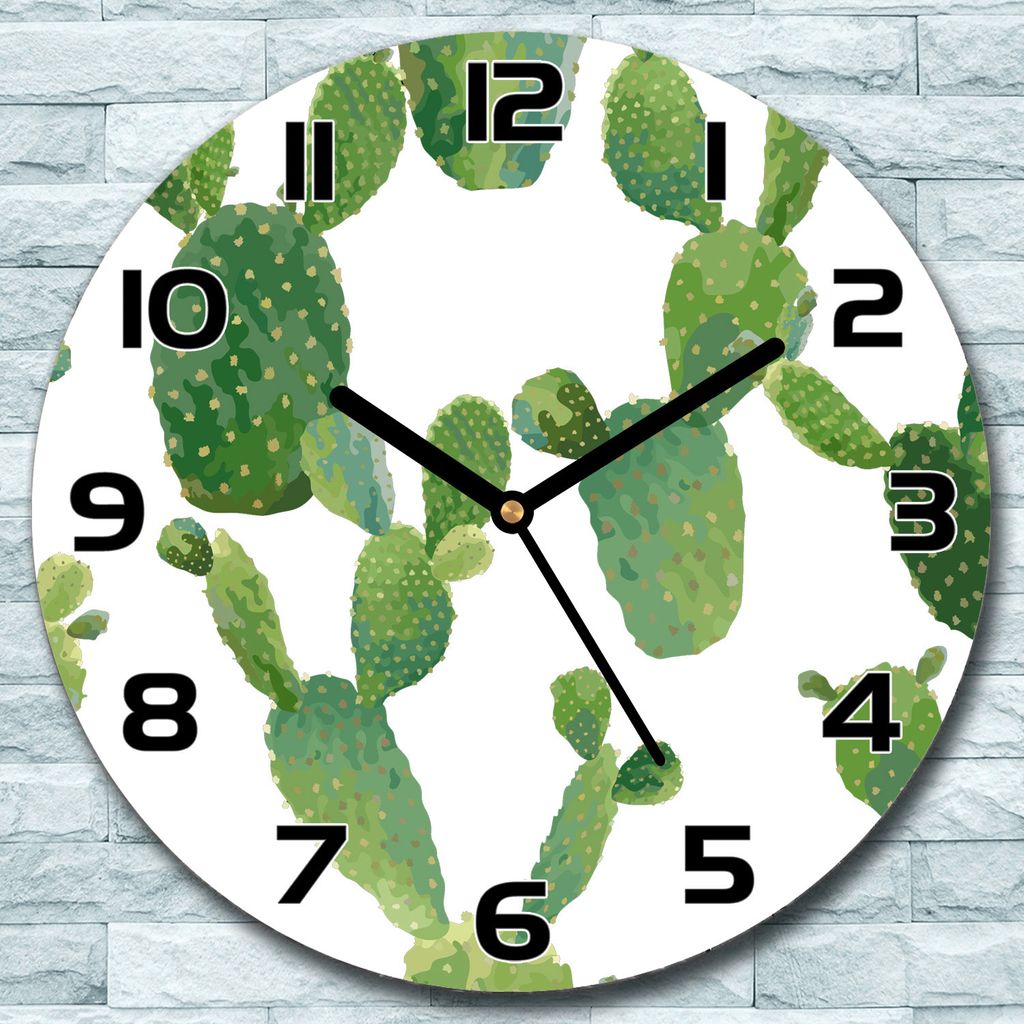 Wanduhr aus Glas Rund fi 30 Aquarell Kakteen Quarz Deko Wohnzimmer Büro
