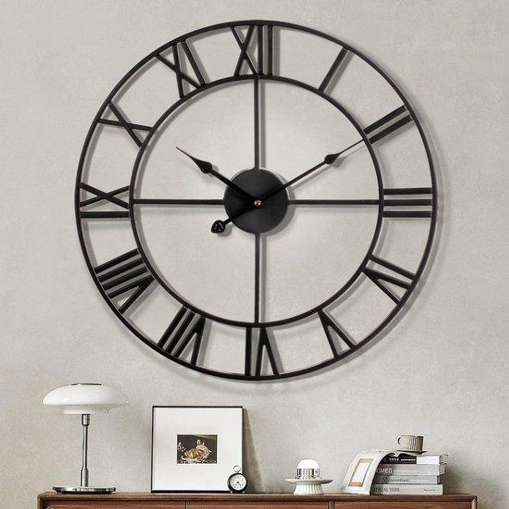 Römische Wanduhr, vintage, metallisch, leise tickende, Produktbild 