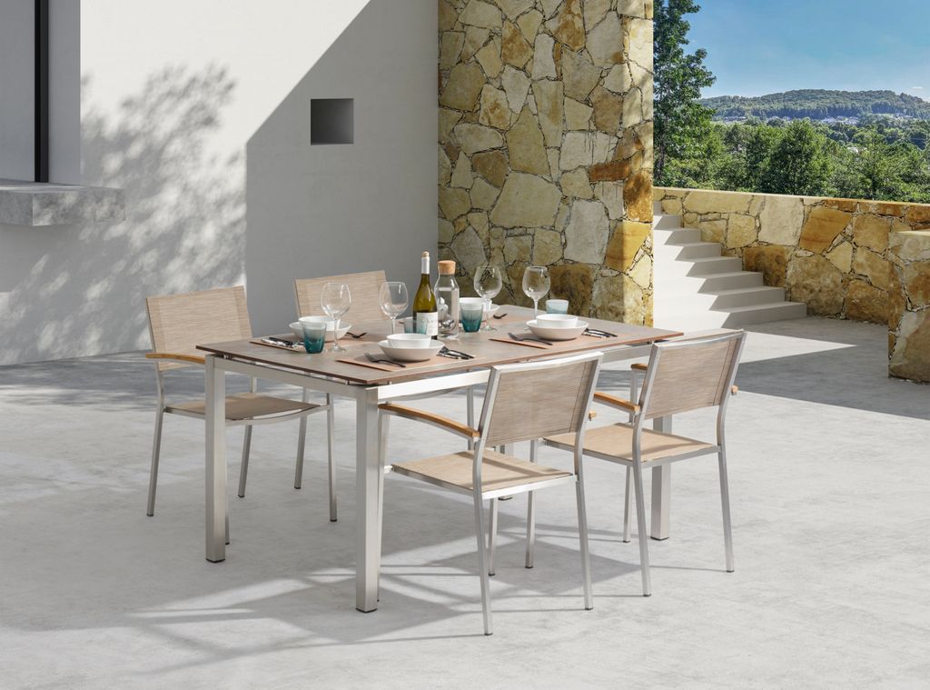 acamp Set 4x SKYE Stapelsessel + 1x SKYE Tisch 150x90cm, Farbe:sand