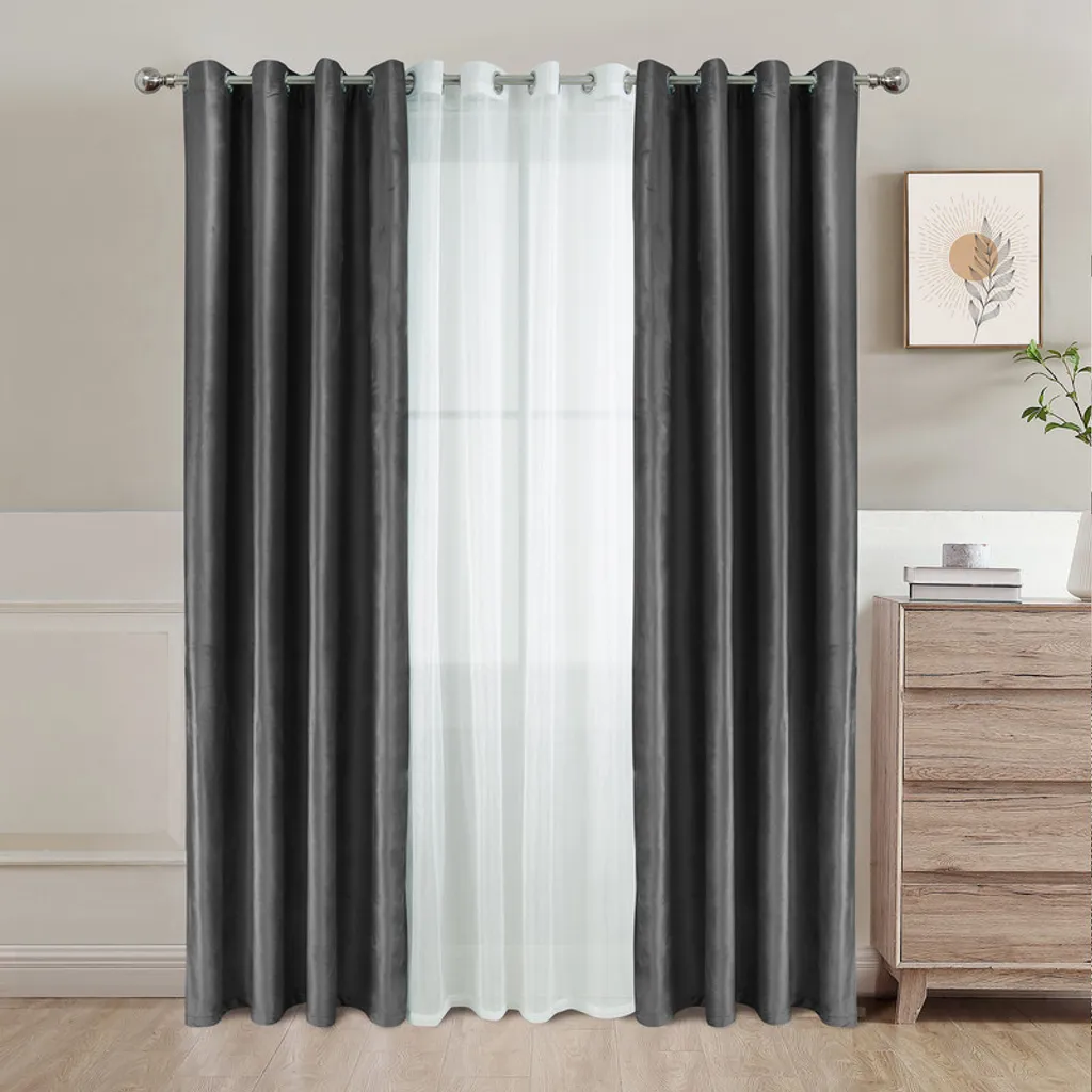 Rideau de velours gris foncé 140x230 cm - Lot de 2 isolant thermique