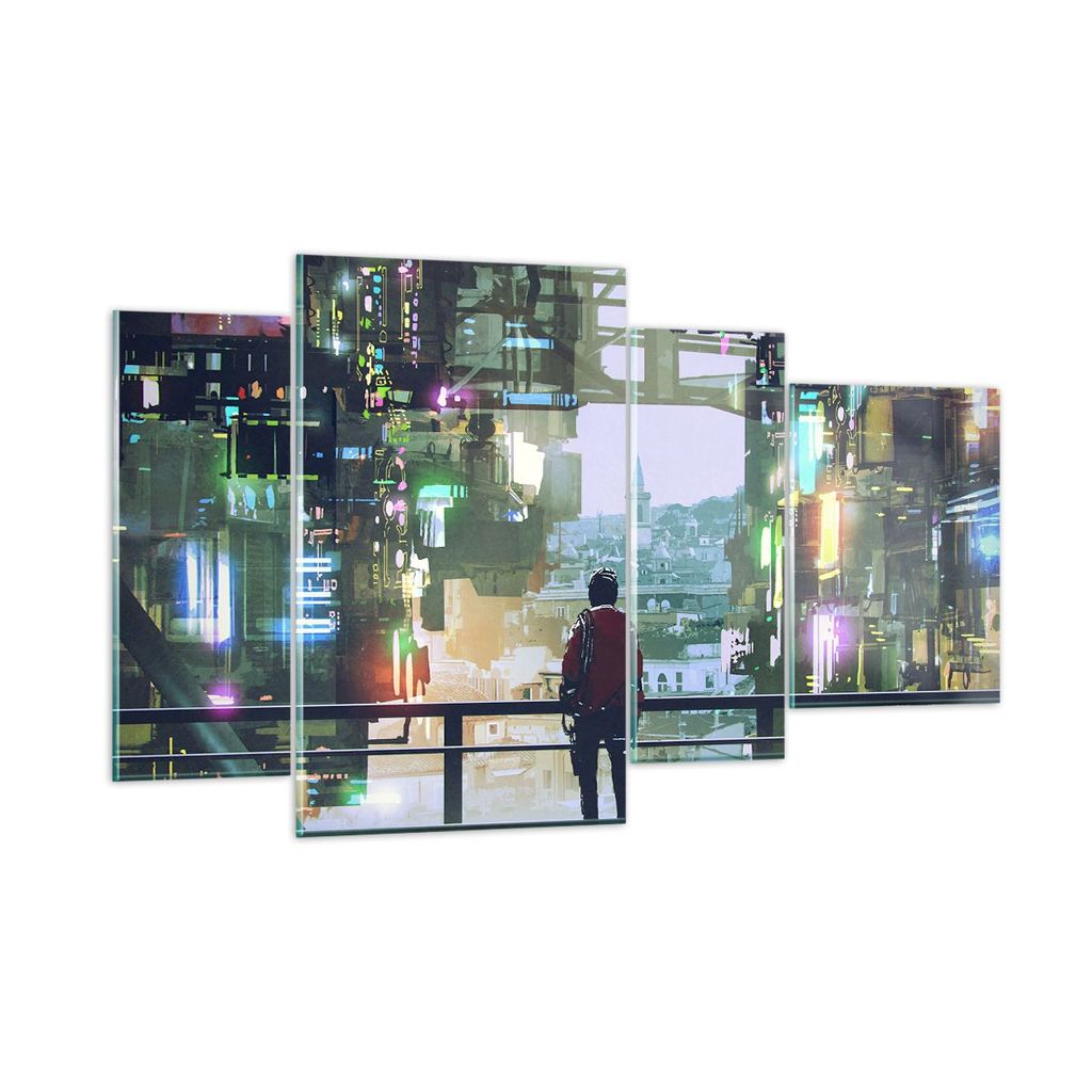 Bilder auf glas - Stadt Brücke Haus - 120x70cm - Glasbilder - Wandbilder - Kunstdruck - zum Aufhängen bereit - Wanddekoration aus Glas - Glas Bil...