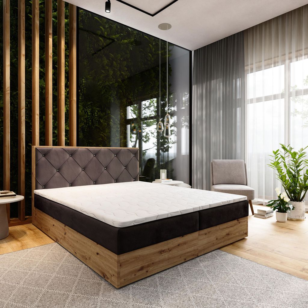 Masseno Boxspringbett FOSCO 140x200 cm Komplett-Set mit Bonell Matratze und Topper, Polsterbett mit Bettkästen -Braun, KRONOS 06