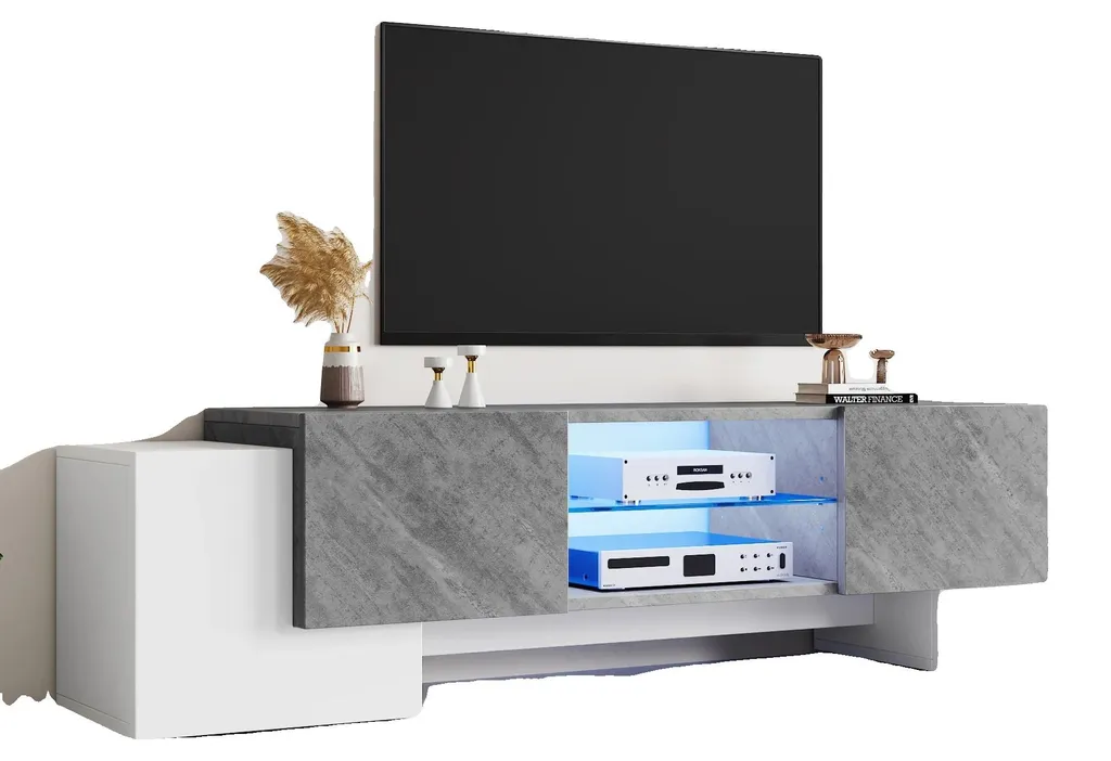 Meuble TV Salon pour Grand Écran 70 Pouces, Design Verre et MDF 180cm