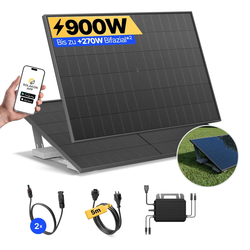 Balkonkraftwerk 900W Solaranlage mit Garten Halterung Produktbild 