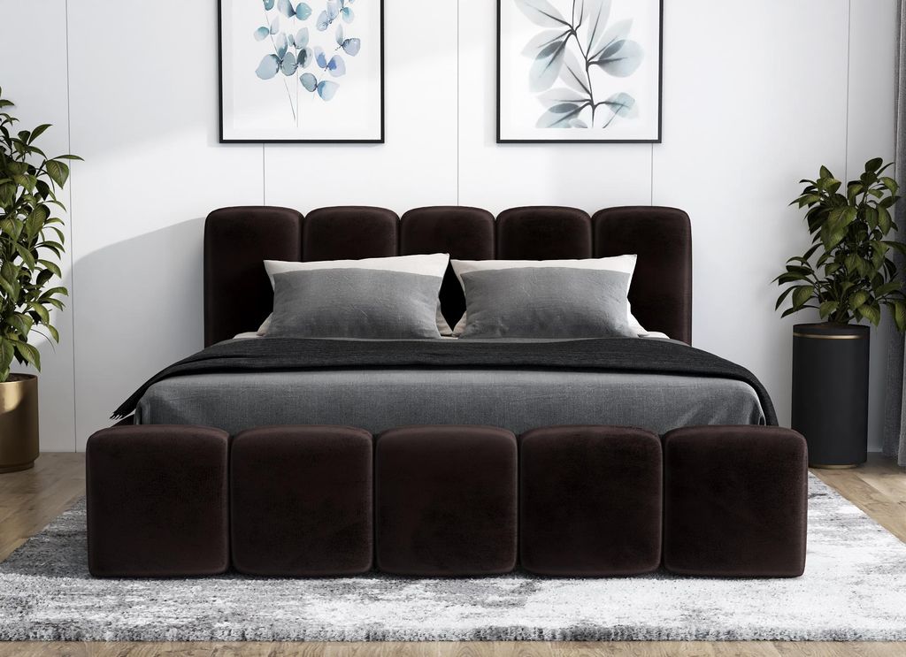 Polsterbett SONIC mit Bettkasten und Metallgestell 90 x 200 cm. Modernes Einzelbett mit Stauraum, mit Matratze. Farbe: Dunkelbraun