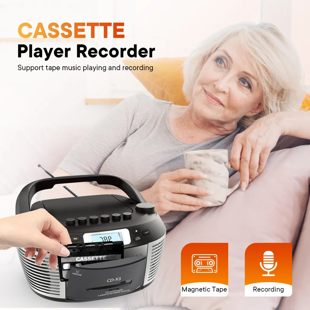ZELURXX Lecteur CD Noir avec Télécommande et Haut-parleurs Bluetooth