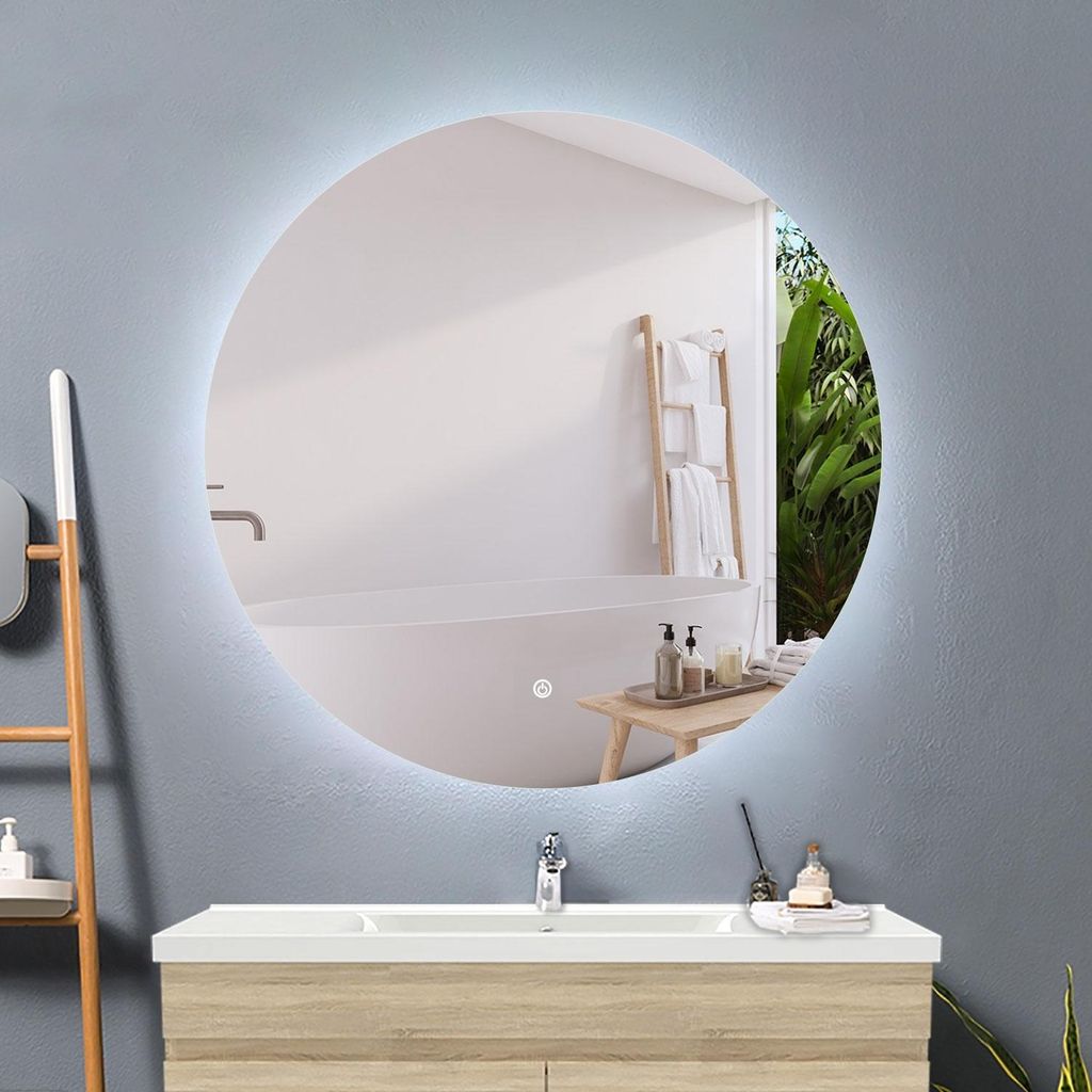 LED Badspiegel Rund 80cm Badezimmerspiegel mit Beleuchtung Touchschalter Beschlagfrei Kaltweiß Dimmbar Speicherfunktion
