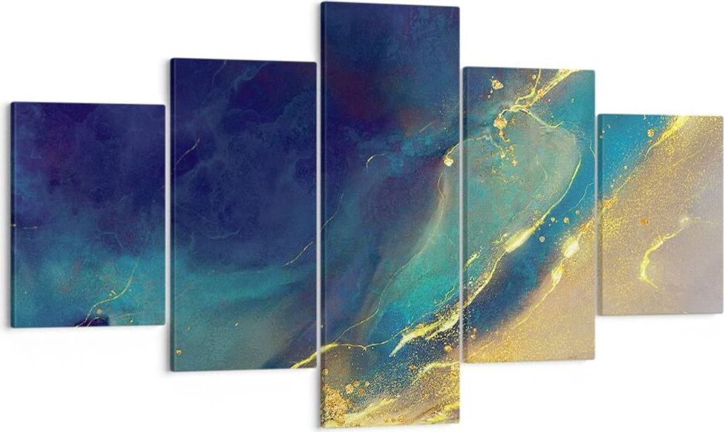 Bild auf Leinwand - Leinwandbild - 5 Teile - Gold Granate Abstraktion - 125x70cm - Wand Bild - Wanddeko - Wandbilder - Leinwanddruck - Bilder - Wan...