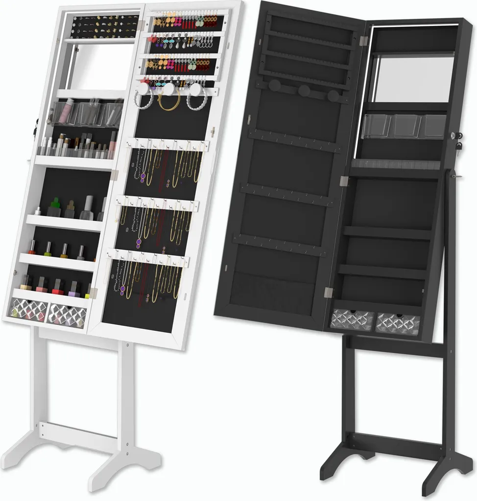 Armoire bijoux LED LZQ : fini les colliers emmêlés avec ce miroir verrouillable