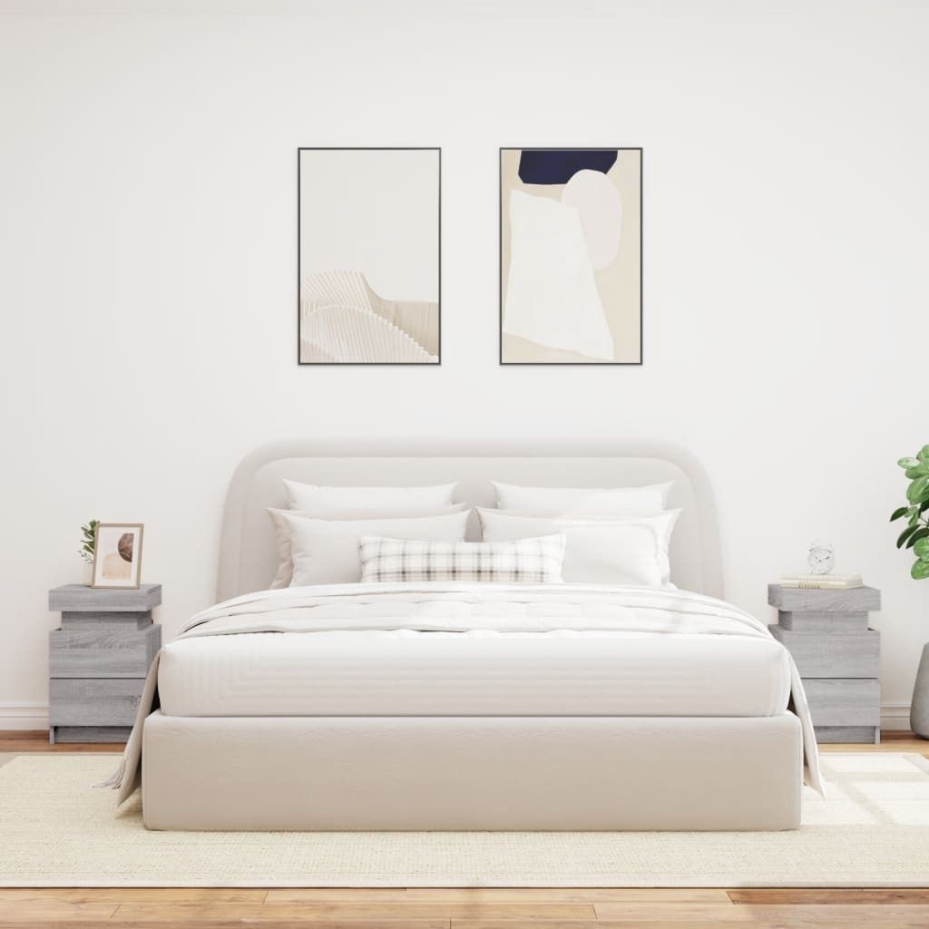 "im Sonderangebot"2er Set Nachttische mit LED-Leuchten - Bettschrank/Nachtschrank für Schlafzimmer - Grau Sonoma 35x39x55 cm DEMöbel 5234516
