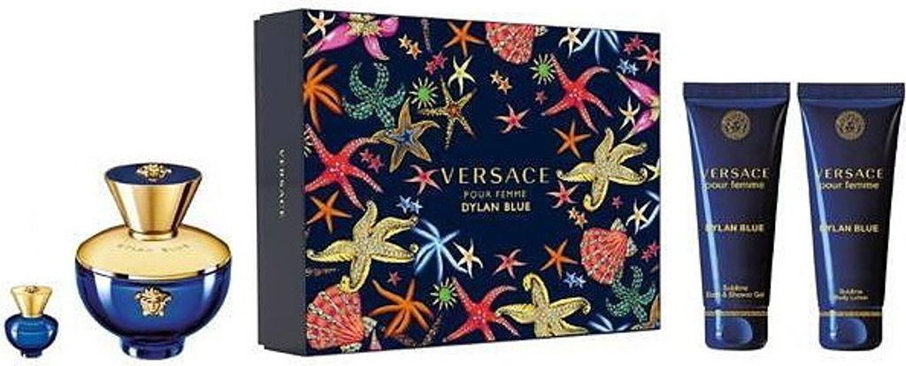 Versace Dylan Blue Pour Femme Set Eau de Parfum, 100 ml + Duschgel, 100 ml + Körperlotion, 100 ml + Eau de Parfum Miniatur, 5 ml