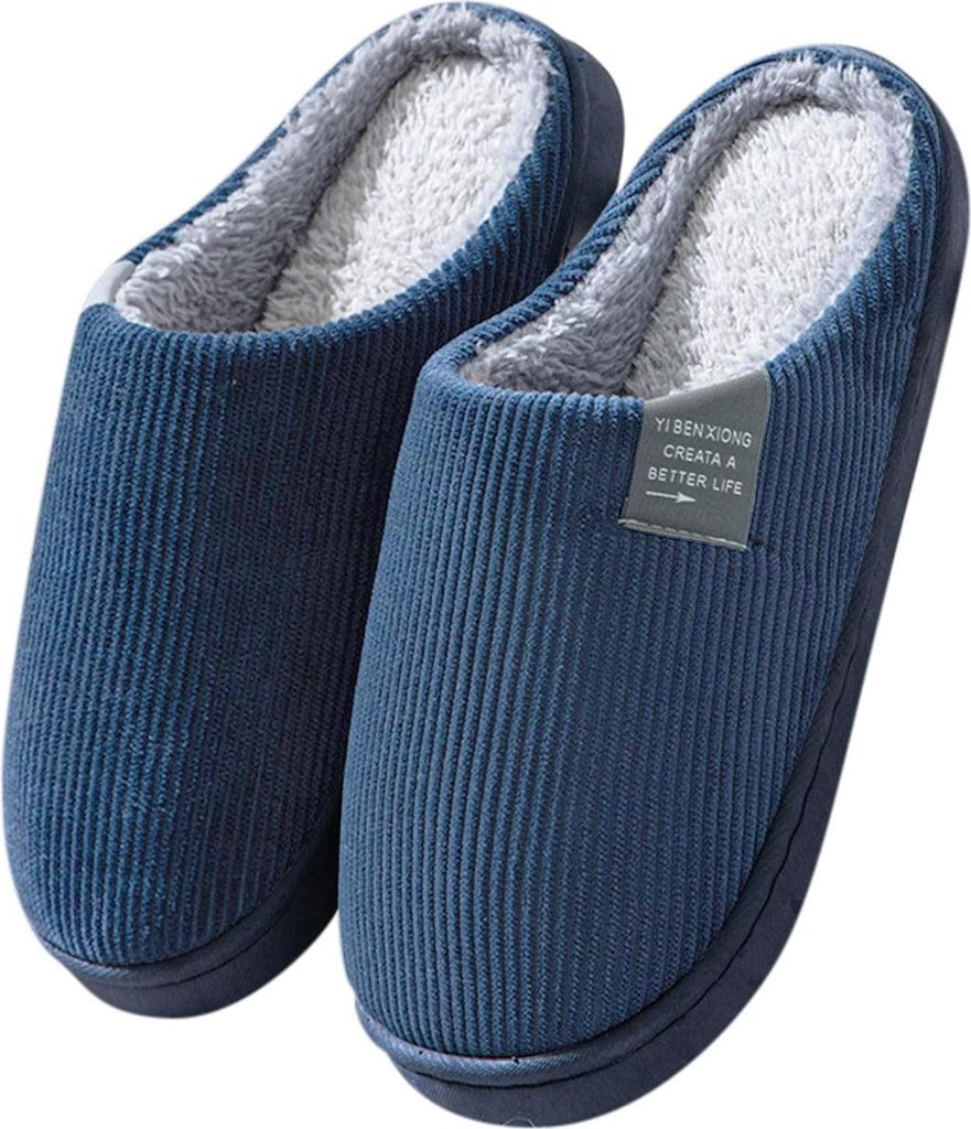 ASKSA Hausschuhe Damen Herren Winter Pluesch Pantoffeln Warm Filzpantoffeln Frauen Bequeme Filz Slippers, Dunkelblau, Groesse: 40-41