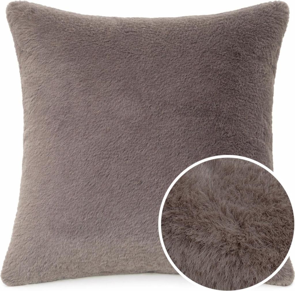 Dekokissen 30x50cm ohne Füllung Taupe PLÜSCH Bär Schlicht Kunstfell Sofakissen Kuschelkissen Flauschig Robust