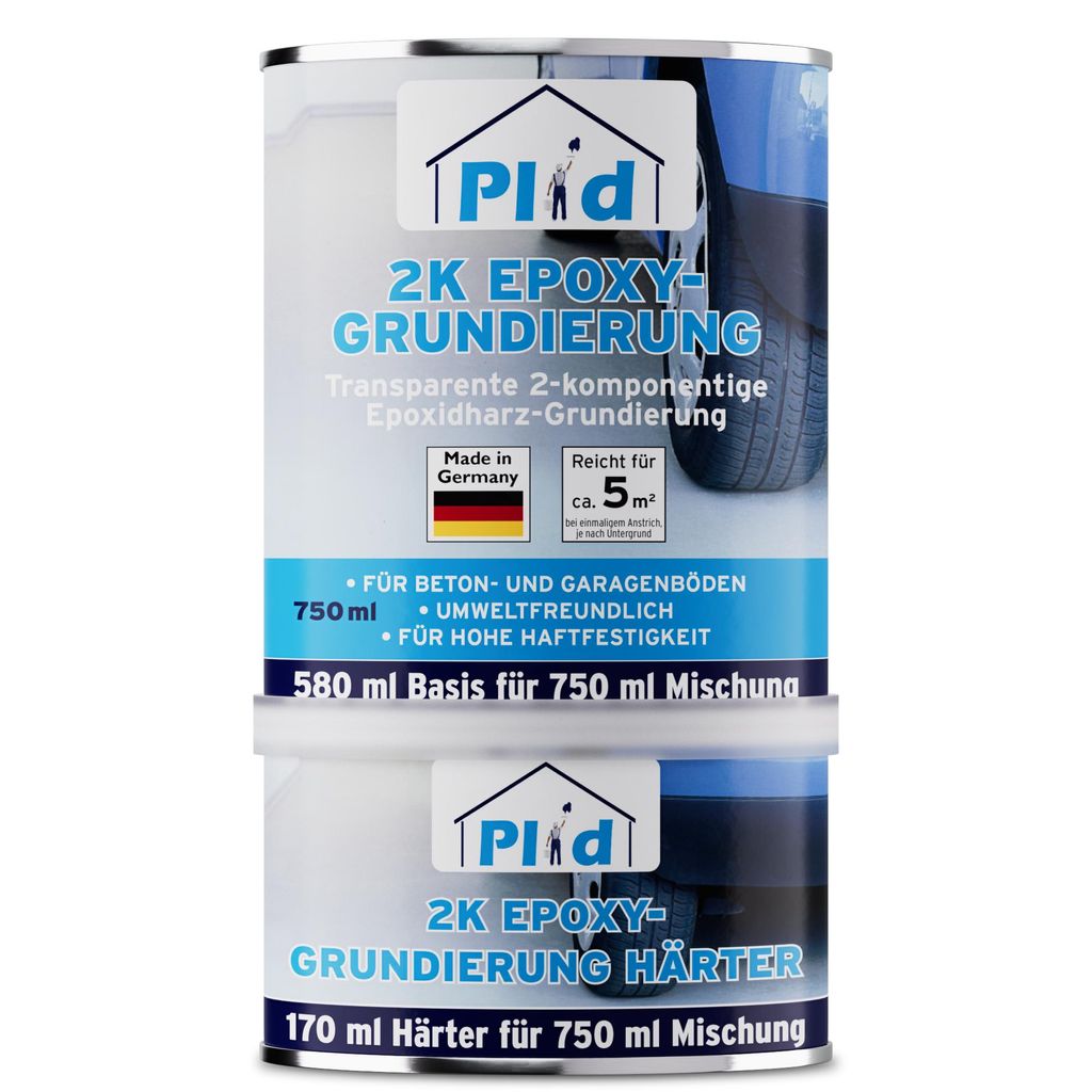 Plid 2K Epoxy-Haftvermittler – Transparente 2K-Epoxidharz-Grundierung für Betonboden, Garagenboden, Werkstatt und Keller – 750 ml (Basis + Hä...