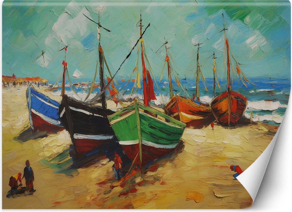 Vlies fototapete Fischerboote am Strand - V. van Gogh 300x210 cm Feeby Bunt inkl. Kleber einfache Montage