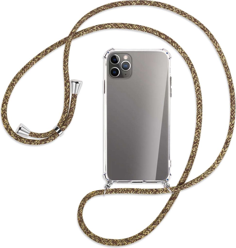Handykette Backcover-Schutzhülle mit Band (Metall silberfarben) für Apple iPhone 11 Pro Max - braun+beige
