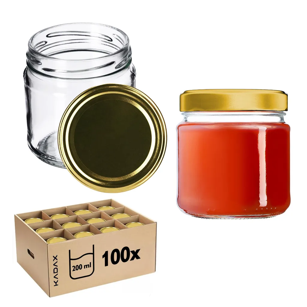 100 Vasetti Vetro 200ml KADAX Lerma - Barattoli Ermetici Tappo Oro