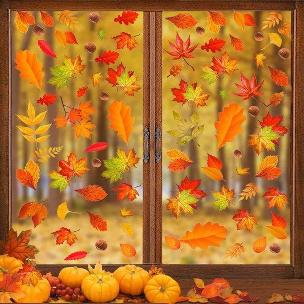Stickers électrostatiques automne 177 pièces décoratives pour fenêtre
