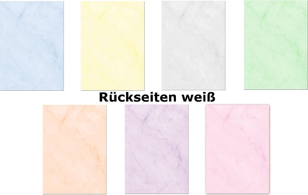 7 x 10 Blatt Marmorpapier Briefpapier Set Mix einseitig bedruckt 7 verschiedene Farben (Gastronomie-5246)