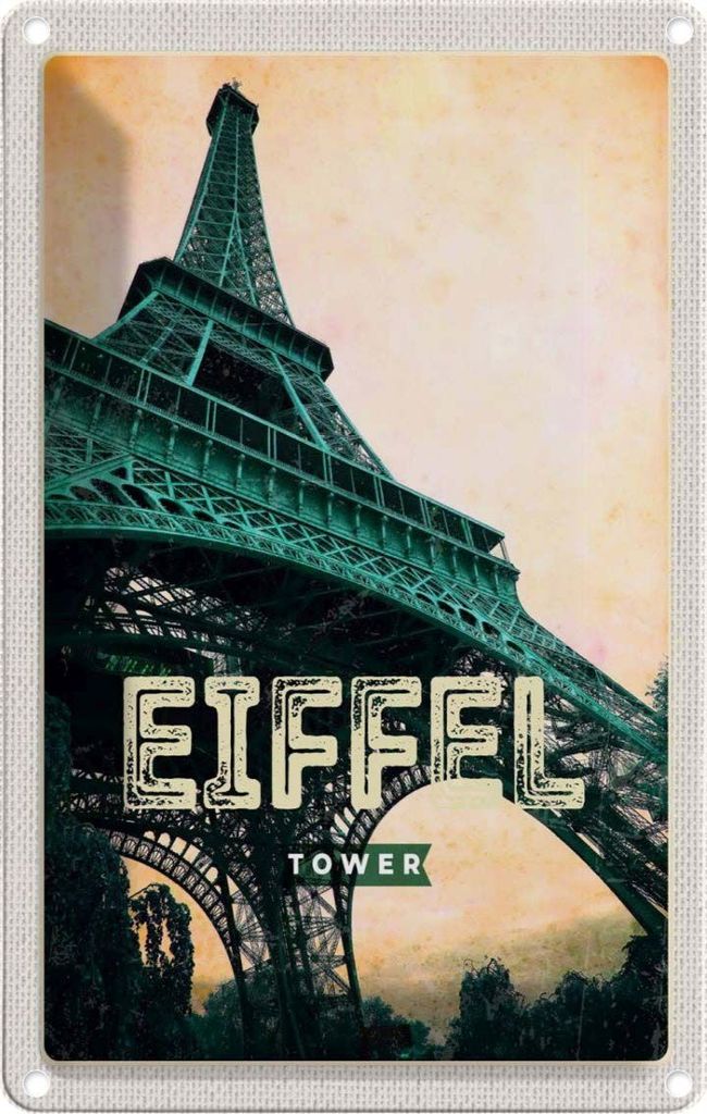 vianmo Blechschild 18x12 cm Eiffel Tower Retro Bild Reiseziel Bildmotiv Reisemotiv Abenteuer Reisen Urlaub