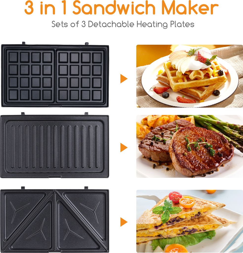 Aigostar - 3 in 1 Sandwichmaker, Sandwichtoaster, Produktbild 2