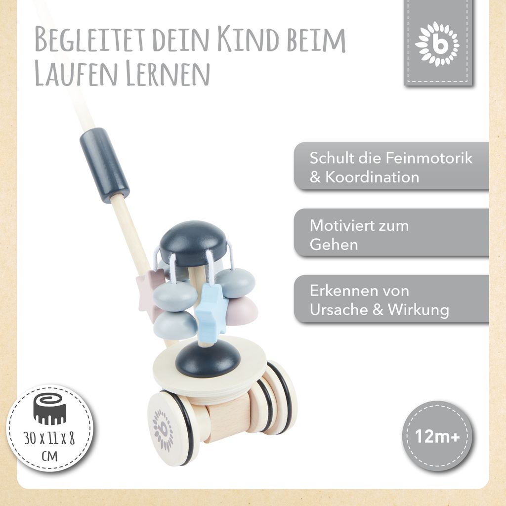 Bieco Lauflernspielzeug Stern - Kinder Schiebespielzeug ab 1 Jahr - Holzspielzeug zum Schieben - Rutschfahrzeug Holz - Baby Schiebespielzeug Laufsp...