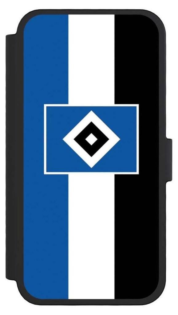 NIVOCASE Klapphülle für Apple iPhone 16 Pro Handyhülle aus Kunst Leder NIVOflip schwarz HSV Hamburger SV Streifen