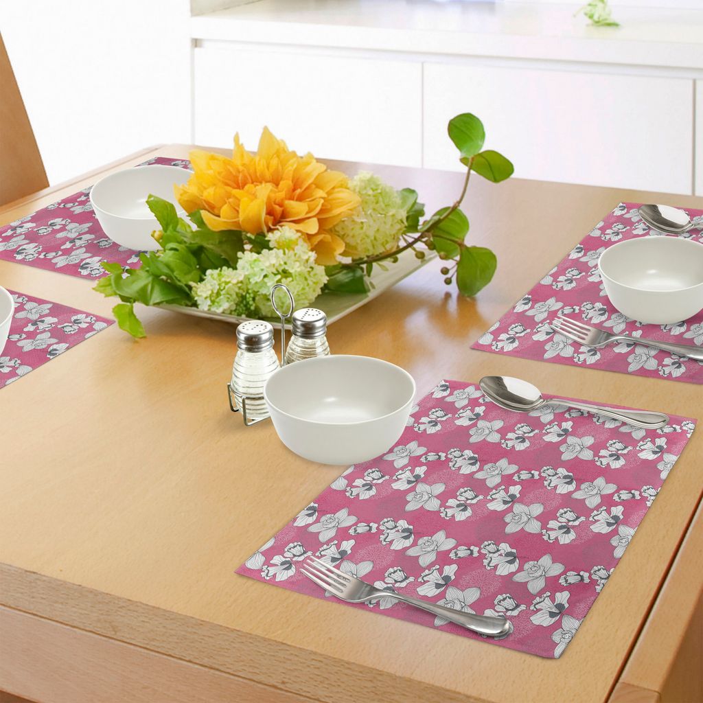 ABAKUHAUS Garten Kunst Platzmatten, Skizzen-Blumenblatt-Hintergrund mit Pastelltönen einfarbige Blumen-Motive, Tiscjdeco aus Farbfesten Stoff für...