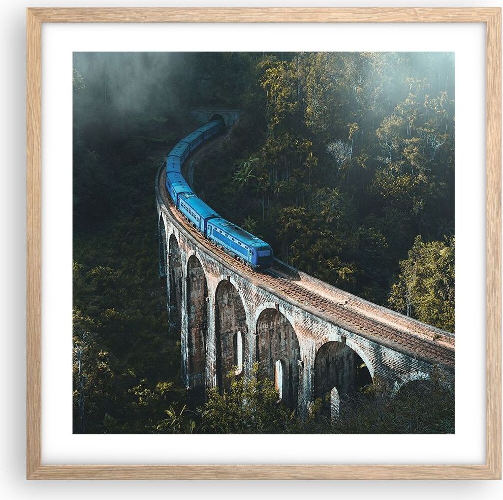 Gerahmtes Poster - Rahmen in heller Eiche - Zug Hogwarts Express - 50x50 cm - Wand Bild - Wanddeko - Wandbilder - Kunstposter - Wandposter - Bilder...